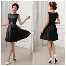 Chiffon  Style Dress Black Lace Formal Dress Sleeveless Knee Length Party Dresses Elegant  Back Zipper SM6