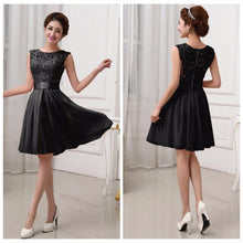 Chiffon  Style Dress Black Lace Formal Dress Sleeveless Knee Length Party Dresses Elegant  Back Zipper SM6