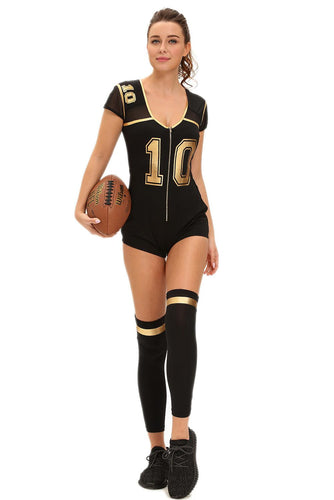Club Football Sexy Costume Halloween Costumes For Black Hollow Out Mesh Stitching Short Sleeve Bodycon Jumpsuit SM6