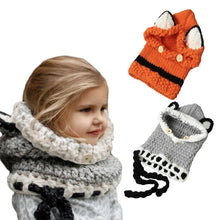 Coif 3D Ears Animal Knitted Caps Fox Headwear Kids Boy Girl Hats Children Warm Knitted Hooded Scarf Hat Kids Gifts SM6