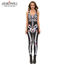Colourful Hu Skeleton Skull Print Halloween Costumes For Sexy Jumpsuit Bodycon Sleeveless Costume Halloween Wo SM6