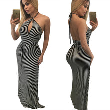 Crisscross Halter Black And White Striped Dress Casual  Maxi Dress Backless Sleeveless Long Dress 61104 SM6
