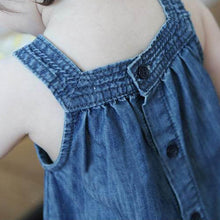 Cute Blue Solid Bow Cowboy Dress Children Kids Girls Strap Jean Denim Knee-Length Dresses LE2 SM6