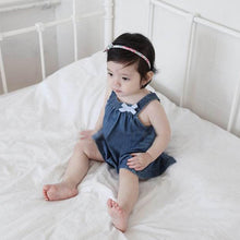 Cute Blue Solid Bow Cowboy Dress Children Kids Girls Strap Jean Denim Knee-Length Dresses LE2 SM6