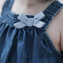 Cute Blue Solid Bow Cowboy Dress Children Kids Girls Strap Jean Denim Knee-Length Dresses LE2 SM6