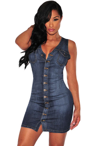 Denim Dress With Pockets Blue Short Bodycon Dress Sleeveless Mini Casual Tight  Denim Sundress  Clothes SM6