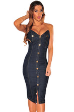 Denim Dresses Overalls Blue Denim Sundress Dress Jeans Ladies  Sleeveless Pencil Strapless Midi Dress SM6