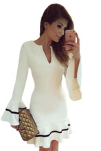 Draped Stitching Dress Long Sleeve Party Dresses Short Mini Elegant White Pencil Dress SM6