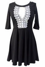 European Half Long Sleeve Autum Dress Black Hollow Out Crochet Lace Skater Dress Cute Sexy Mini Dress SM6