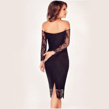Fall Slash Neck Long Sleeve Bodycon Dress With Lace Off Shoulder Dress Midi Short Knee Length Party Dress SM6