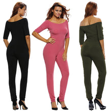 Fall Womens Bodycon Rompers Solid Slash Neck Elegant Jumpsuits Half Sleeve Slim Night Club Sexy Bodysuit Women Black SM6