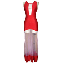 2016 Fashion Celebrity Women Sexy Red Long Dress Summer Sleeveless Hollow Mesh Dress Big Swing Bodycon Party Maxi Dress S/M/L SM6