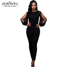 Hollow Out Sexy Black Bodycon Jumpsuit Backless Mesh Long Sleeve Jumpsuit Long Pants Elegant Jumpsuit For Wo SM6