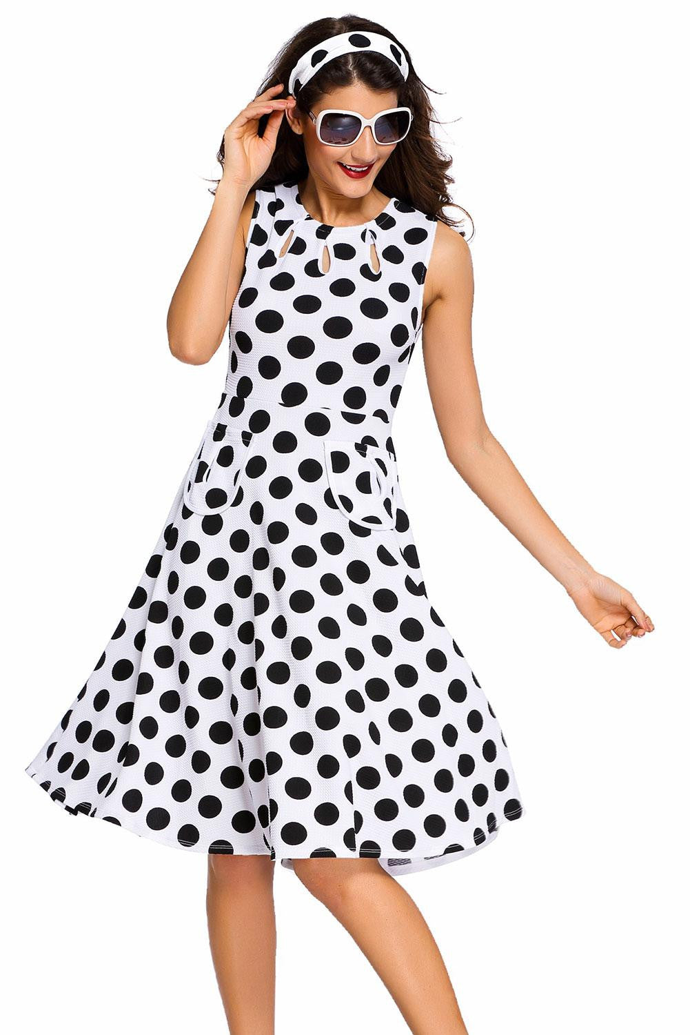 Polka Dot Dress Cute Black Skater Dress Casual Sleeveless Knee Length Short Party Dresses Sundress SM6