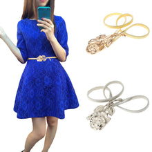 Women Belts Flower Clasp Front Stretch Elastic Belt Slim Skinny Waist Strap Ceinture GoldSilver SM6