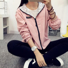 Fashion Women Bomber Basic Jacket Pocket Zipper Hooded Two Side Wear Coat Cartoon Print Outwear Loose Plus Size SM6