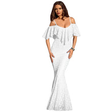 Floor Length Long Dress Elegant  Evening Floral Lace Party Dresses Sexy Black Ruffles Off Shoulder Dress SM6