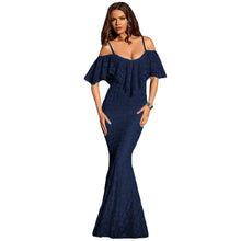 Floor Length Long Dress Elegant  Evening Floral Lace Party Dresses Sexy Black Ruffles Off Shoulder Dress SM6