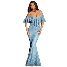 Floor Length Long Dress Elegant  Evening Floral Lace Party Dresses Sexy Black Ruffles Off Shoulder Dress SM6