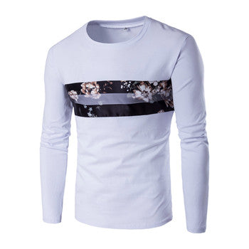 Floral T Shirts Hombre Camisa Masculina Menswear Men's Casual Slim Fit Long Sleeved O Neck T Shirts Hombre SM6