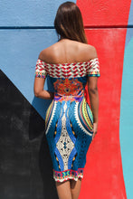 Folk Art Tribal African Print Dashiki Dress For Off Shoulder  Midi Dress Slash Neck Bodycon Short Party Dresses SM6