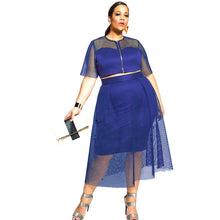 Good Stretch Mesh Stitching BlackBluePurpleRed Two-Piece Plus Size Dress XL XXL XXXL Vestido Plus Size Festa Longo 63003 SM6