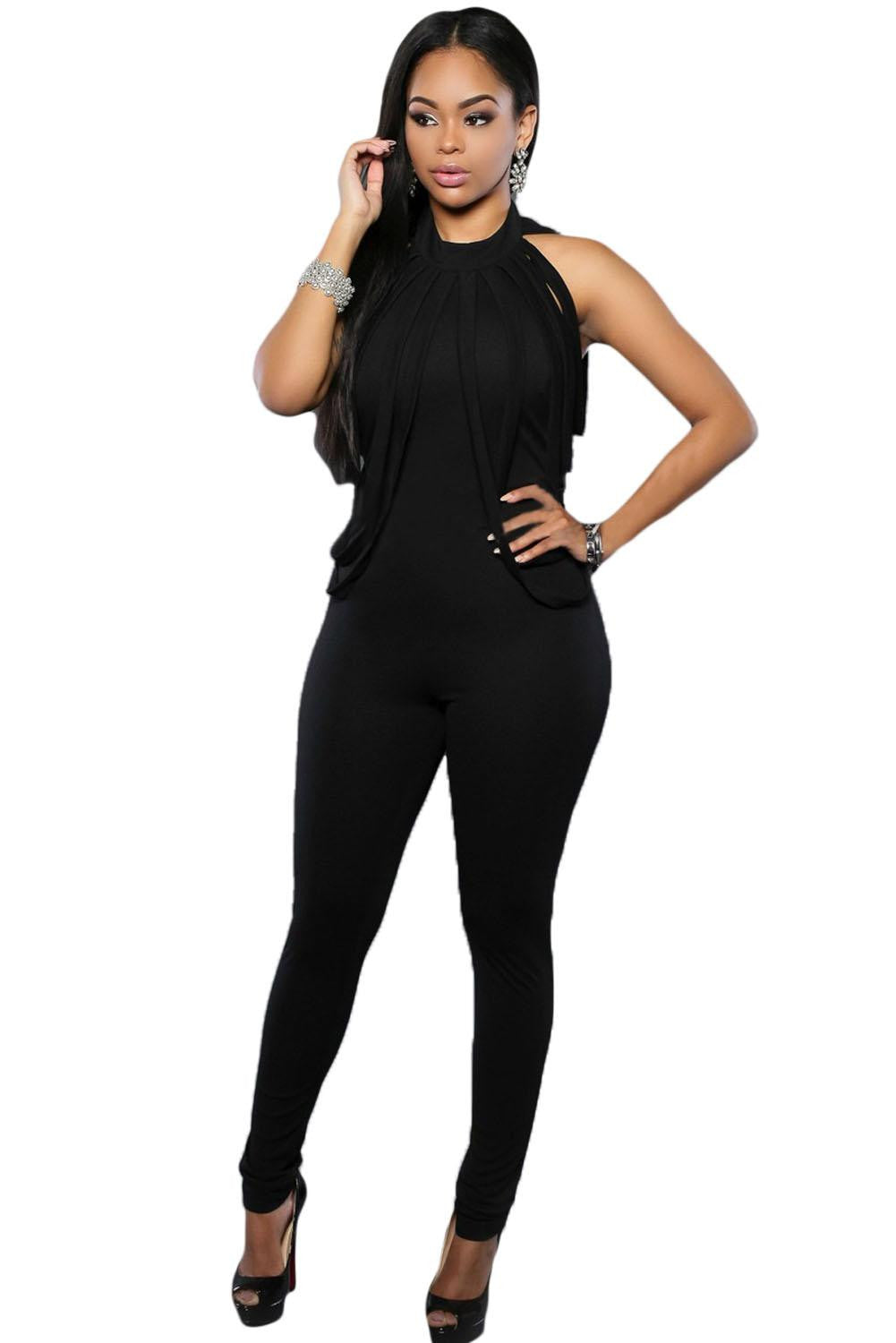 Good Stretch Tassel Black Jumpsuits For Long Pants Sleeveless Casual Long Party Jumpsuits Romper Full Bodysuits SM6