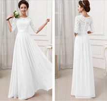 Half Long Sleeve White Chiffon Lace Stitching Long Dress Floor-Length Pleated Lace Gowns Dresses 6 Colors KF274 SM6
