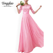 Half Long Sleeve White Chiffon Lace Stitching Long Dress Floor-Length Pleated Lace Gowns Dresses 6 Colors KF274 SM6