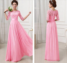 Half Long Sleeve White Chiffon Lace Stitching Long Dress Floor-Length Pleated Lace Gowns Dresses 6 Colors KF274 SM6