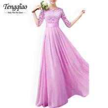 Half Long Sleeve White Chiffon Lace Stitching Long Dress Floor-Length Pleated Lace Gowns Dresses 6 Colors KF274 SM6