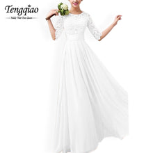 Half Long Sleeve White Chiffon Lace Stitching Long Dress Floor-Length Pleated Lace Gowns Dresses 6 Colors KF274 SM6