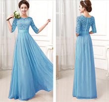 Half Long Sleeve White Chiffon Lace Stitching Long Dress Floor-Length Pleated Lace Gowns Dresses 6 Colors KF274 SM6