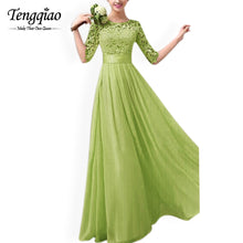 Half Long Sleeve White Chiffon Lace Stitching Long Dress Floor-Length Pleated Lace Gowns Dresses 6 Colors KF274 SM6