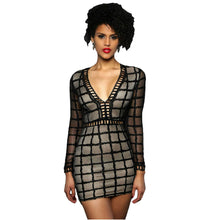Hollow Out Design Deep v Neck Long Sleeve Dress Bodycon Black Lace Sexy Dress Party Night Club Wear Mini Dress SM6