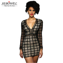 Hollow Out Design Deep v Neck Long Sleeve Dress Bodycon Black Lace Sexy Dress Party Night Club Wear Mini Dress SM6