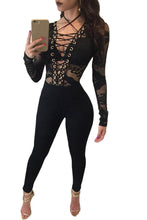Hollow Out Floral Lace Bodycon Jumpsuit Party Black Long Sleeve Jumpsuit Sexy Club Rompers  Jumpsuit Long Pants SM6