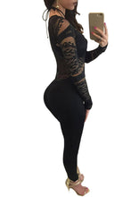 Hollow Out Floral Lace Bodycon Jumpsuit Party Black Long Sleeve Jumpsuit Sexy Club Rompers  Jumpsuit Long Pants SM6