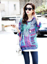 2016 Hot Sale Women Bohemian National Wind Shirt&Blouse Summer Batwing Sleeve Chiffon Shirt Tops Casual Geometric Print Blouse SM6