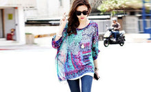 2016 Hot Sale Women Bohemian National Wind Shirt&Blouse Summer Batwing Sleeve Chiffon Shirt Tops Casual Geometric Print Blouse SM6