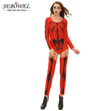 Hu Skeleton Skull Print Carnival sexy halloween costumes for party Adult scary long sleeve bodycon jumpsuit SM6