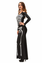 Hu Skeleton Skull Print Dress Off Shoulder Halloween Costumes For Pleated Long Sleeve Bodycon Dress SM6