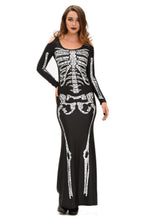 Hu Skeleton Skull Print Dress Off Shoulder Halloween Costumes For Pleated Long Sleeve Bodycon Dress SM6