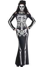 Hu Skeleton Skull Print Dress Off Shoulder Halloween Costumes For Pleated Long Sleeve Bodycon Dress SM6