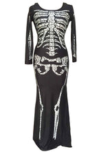 Hu Skeleton Skull Print Dress Off Shoulder Halloween Costumes For Pleated Long Sleeve Bodycon Dress SM6