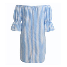 Korean Casual Sexy Women Dresses Blue Striped Off The Shoulder Half Sleeve Shirt Mini Dress Beach Dress Robe SM6