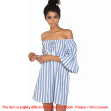 Korean Casual Sexy Women Dresses Blue Striped Off The Shoulder Half Sleeve Shirt Mini Dress Beach Dress Robe SM6