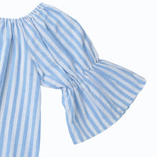 Korean Casual Sexy Women Dresses Blue Striped Off The Shoulder Half Sleeve Shirt Mini Dress Beach Dress Robe SM6