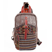 Korean Japan Vintage Women Men PU Leather Canvas Shoulder Bag Ethnic Embroidery Retro Small Crossbody Chest Bag Boho Bag SM6
