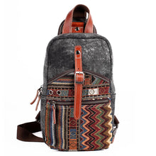 Korean Japan Vintage Women Men PU Leather Canvas Shoulder Bag Ethnic Embroidery Retro Small Crossbody Chest Bag Boho Bag SM6